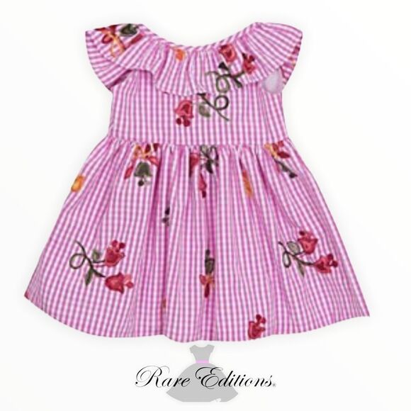 RARE EDITIONS | Pink | Gingham Floral Embroidered Dres - Picture 1 of 5